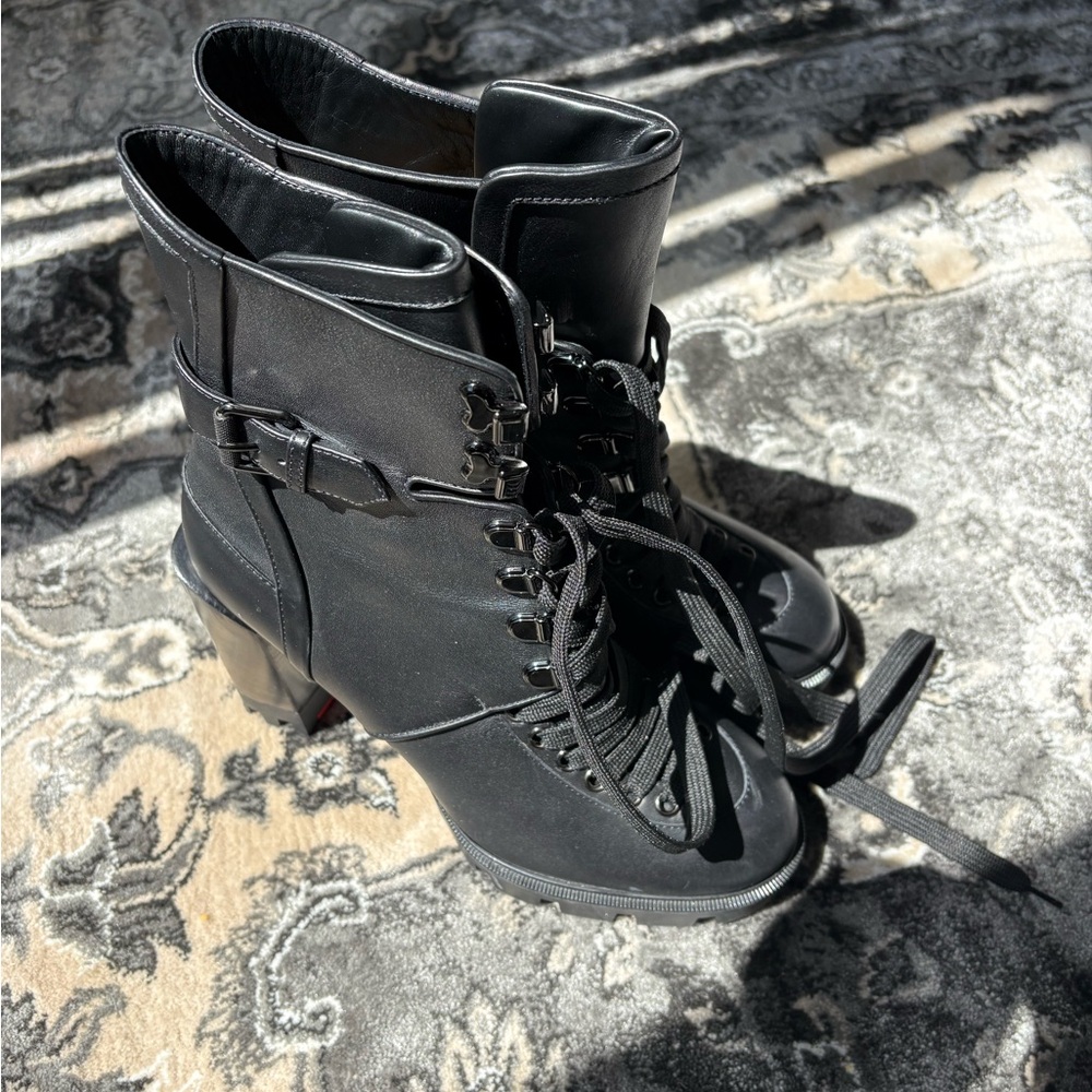 Christian Louboutin Black Lace-Up Combat Ankle Boots